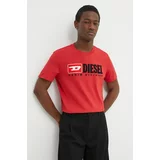 Diesel Bombažna kratka majica moški, rdeča barva