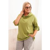 Kesi Włoski Women's Plus Size blouse with cotton in a loose fit with a water neckline olive fango Cijene