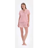 Dagi Light Pink Striped Modal Shorts Pajamas Set