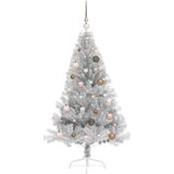 vidaXL Umjetna preddekorirana božićna jelka srebrna 150 cm PET | Shoptok.si