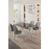 Hanah home Vals - Black Marble, Chrome, Grey Black MarbleChromeGrey Dining Table & Chairs Set (5 Pieces) | ePonuda.com