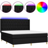 vidaXL Box spring postelja z vzmetnico LED črna 160x200 cm blago, (20788979) Cene