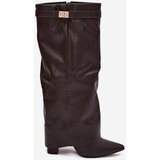 Boto Women's Heeled Boots With Folded Shaft And Golden Detail Chocolate Diorna | Eponuda.ba