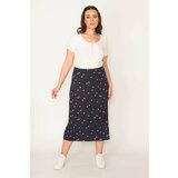 Şans Women's Plus Size Navy Blue Elastic Waist Patterned Skirt Cene