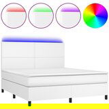 Maison Chic Box spring postelja - Vzmetna postelja z vzmetnico LED bela 160x200cm umetno usnje SL15625, (21902507) | Shoptok.si