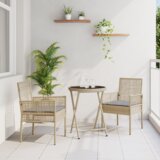 vidaXL 3-delni vrtni bistro set s blazinami bež polira | Shoptok.si