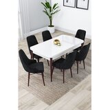 Hanah home trpezarijski set Lia, sto na razvlačenje i 6 stolica, bela ploča, noge boje oraha, crna tkanina Babyface | Eponuda.com