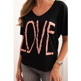 Kesi Women's cotton blouse with a V-neck and LOVE print black | ePonuda.com