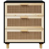  Komoda crna 60 x 30 x 70 cm masivna borovina i prirodni ratan | Eponuda.com