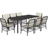  9-dijelni vrtni blagovaonski set s jastucima crni od poliratana Crna 190 cm table length | shoptok.hr