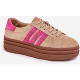 Boto Women's Platform Sneakers Made Of Natural Suede Beige-Pink Eldira | Shoptok.si