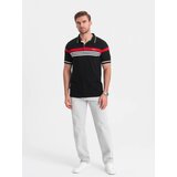 Ombre Męska koszulka polo z trójkolorowymi pasami - czarna | Shoptok.si