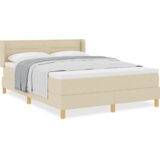  Postelja z vzmetnico z vzmetnico krema 140 x 190 cm blago, (5000128222) Slike