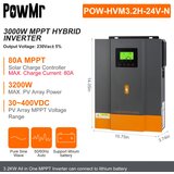 PowMr Hibridni solarni inverter 3200W, MPPT 80A, čista sinusna valovna izhod, 24V sistem, 3KW 24V, 220-240V, (5000159072) | Shoptok.si