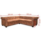 vidaXL Chesterfield kotna sedežna garnitura umetno usnje rjava | Shoptok.si