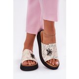 VINCEZA Ladies Leather Slippers With Brooch | shoptok.hr