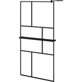 Pregrada za tuš s policom crna 100x195 cm staklo ESG i aluminij | shoptok.hr