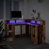 vidaXL Pisalna miza z LED lučkami starinski les 130x130x91 cm inž. les | Shoptok.si
