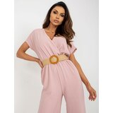 Fashion Hunters Light pink summer jumpsuit with wide legs Cene