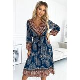 numoco basic Pleated midi dress with neckline, long sleeves and black Numoco belt | Shoptok.si