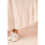 Kesi Włoski Plus size women's dress with short sleeves and ruffle made of light viscose beige | Shoptok.si