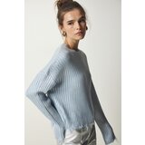 Happiness İstanbul Women's Light Blue Ripped Detail Shiny Knitwear Sweater Cene