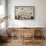  Slika - Rainbow and Sun Above - Birds in Subdued Colors Flying Among Clouds Above a Rainbow and Various Plants on a Light Backgr | shoptok.hr