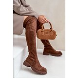 FS1 Knee High Boots With Flat Heel Made Of Eco Suede Brown Arkelia Cene