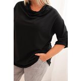 Kesi Włoski Women's Plus Size loose-fit blouse with cotton and a water neckline black | shoptok.hr