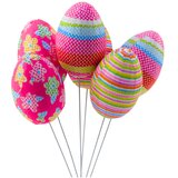  Easter Eggs on Wire Pick Dots Flowers Stripes Decoration Colorful 6pcs | shoptok.hr