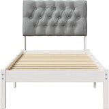 vidaXL Posteljni okvir z oblazinjenim vzglavjem Bela 80 x 200 cm | Shoptok.si