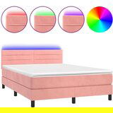  Box spring postelja z vzmetnico LED roza 80x200 cm žamet | Shoptok.si