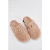Boto Furry Women's Platform Slides with Strap and Buckle Beige Noraline | shoptok.hr