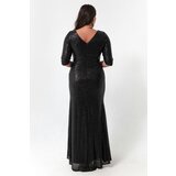 Lafaba Women's Black Sequined Plus Size Evening Dress | Shoptok.si
