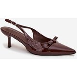 Boto Patent leather high heels with bow chocolate Olvena | Shoptok.si