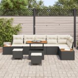 vidaXL set vrtnik kavč 9 delni z blazinami Črn Poli ratan Akacija | Shoptok.si