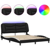 Maison Chic Posteljni okvir - Dvoposteljna postelja - Zakonska postelja z LED lučkami črno bel 160x200 cm umetno usnje, (21695537) Cene
