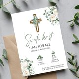  Vabilo za krst s križcem in cvetjem REK 02-05 | Shoptok.si