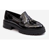 Kesi Patent leather loafers with fringes, black velenase Cene