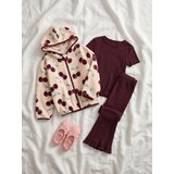 Sinsay Flis dukserica s patentnim zatvaračem i kapuljačom s motivom trešanja | shoptok.hr