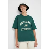 New Balance Bombažna kratka majica zelena barva