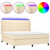 vidaXL Box spring postelja z vzmetnico LED krem 180x200 cm blago, (20899922)