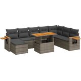  9-dijelni set vrtnih sofa poliratan i bagrem s jastucima sivi | shoptok.hr