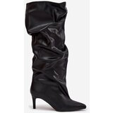 Boto Women's High Heel Ankle Boots Slip-On With Gathering Black Rosivine | shoptok.hr