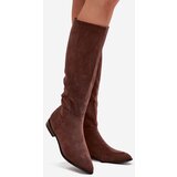 Boto Suede Boots With Flat Heel Brown Eelin | shoptok.hr