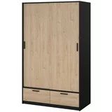 Tvilum Črna/naravna garderobna omara v hrastovem dekorju z drsnimi vrati 121x200 cm Line –