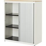 mauser Omara s prečnim rolojem, VxŠxG 1180 x 1000 x 432 mm, plošča iz umetne mase, 2 polici, čisto bele / aluminijaste barve / javor | Shoptok.si