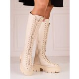 SHELOVET High lace-up boots for women beige Cene
