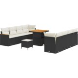 vidaXL 11-dijelni Vrtni Sofa Set s Jastučićima Crni Poli Ratan Akacija | shoptok.hr