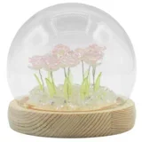Cvetlična LED dekoracija v stekleni kupoli – 10 rožnatih vrtnic - Baby shower - Božič - Darila za 70 let – ženske